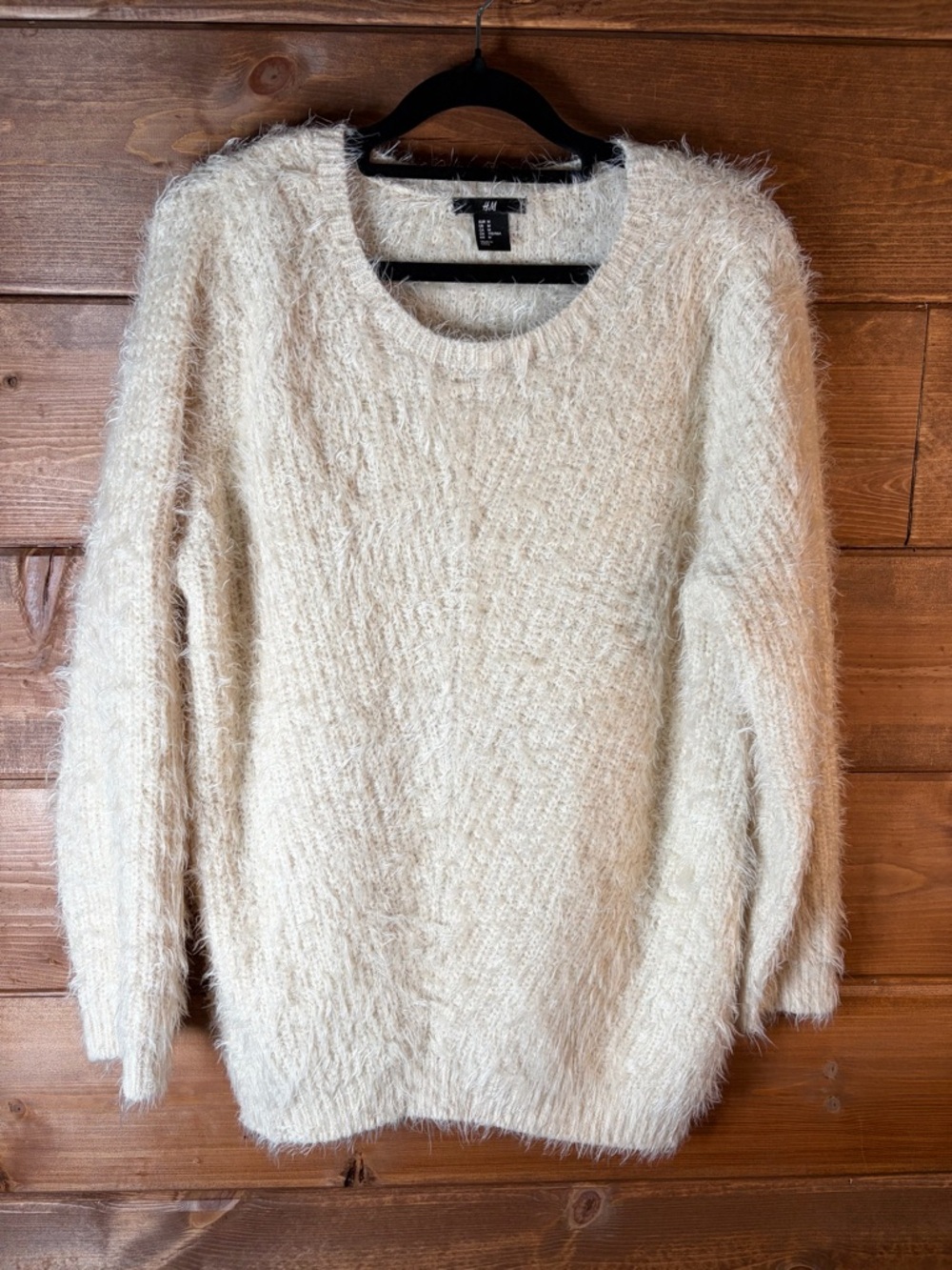 H&M Oversized Ivory Eyelash Fuzzy Crew Neck Sweater Medium